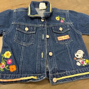 Denim Snoopy Jacket for Kids - Blue with Floral Embroidery